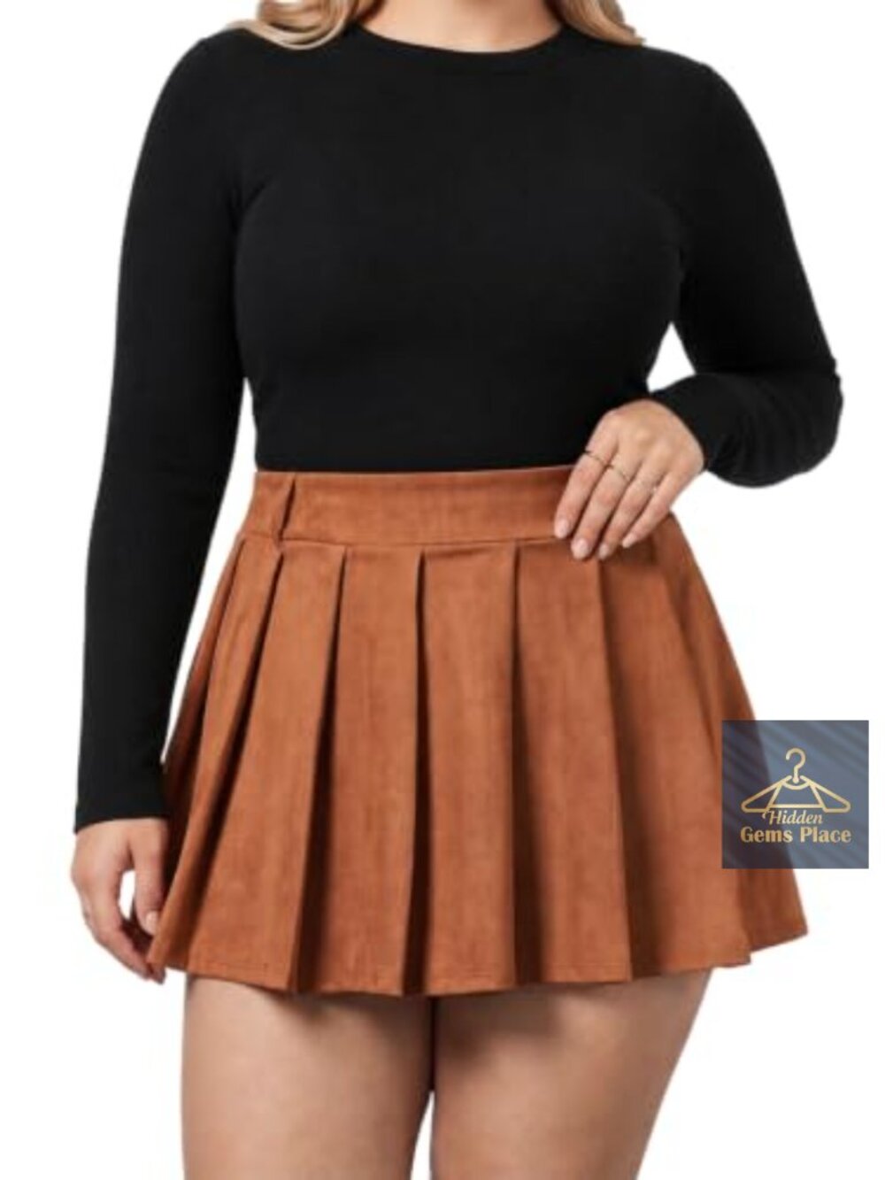Faux Suede Pleated Mini Skirt with Pockets Built-in Shorts